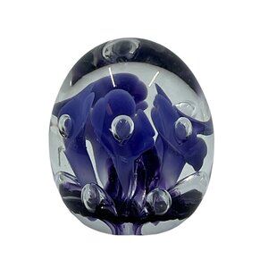 Paperweight‎ By Joe Rice Purple Trumpet Flower Controlled Bubbles Art Glass 2001